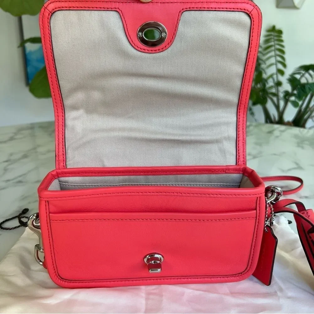 NWOT Coach Legacy Leather Penny Shoulder Crossbody Bag 19914 Bright Coral Pink